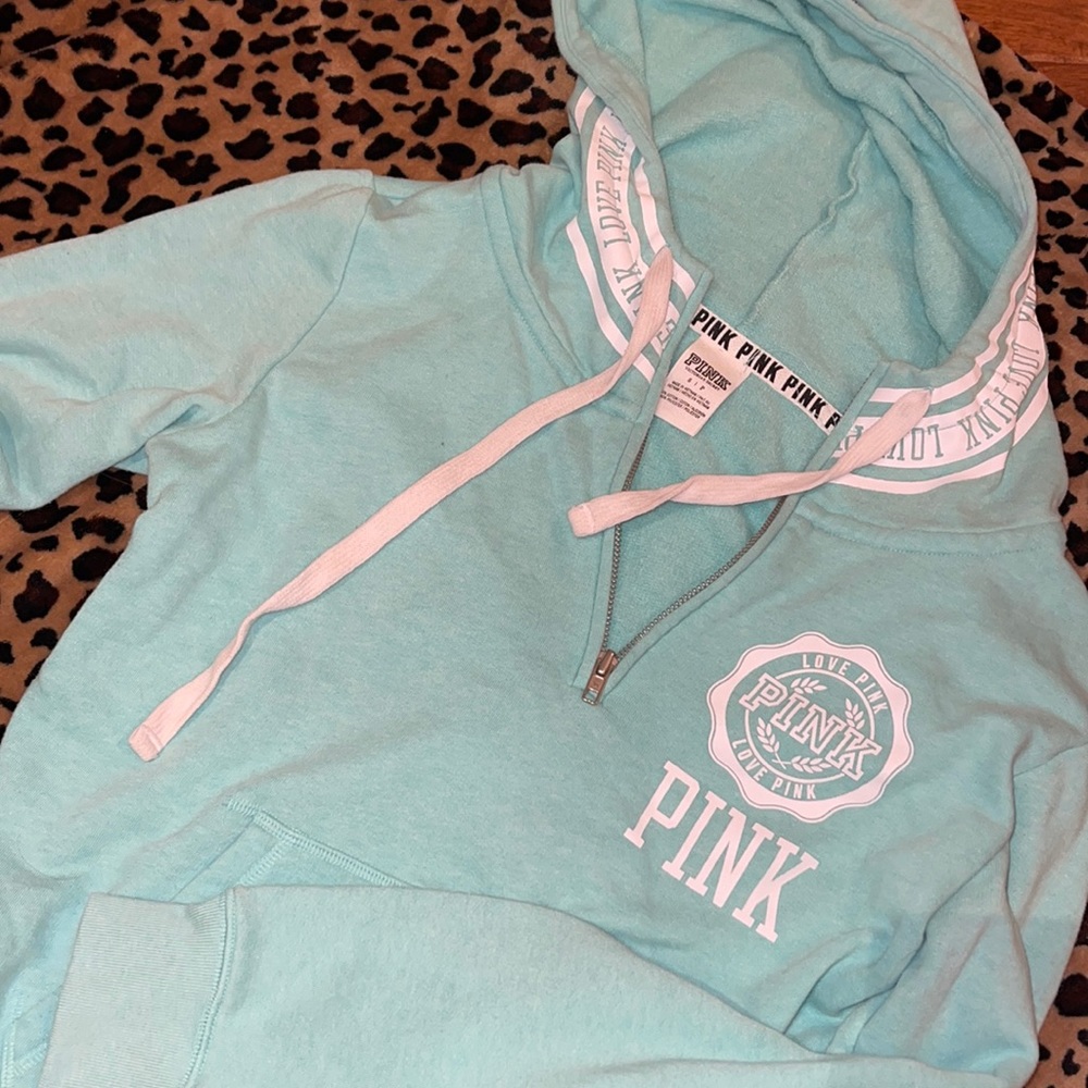 PINK Light blue hoodie with 1/4 zip.